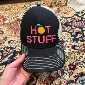 Hot Stuff Embroidered Trucker Hat - Black with Pink & Orange